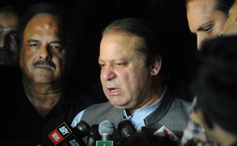 <p class="MsoNormal">Pakistani Prime Minister-elect Nawaz Sharif speaks to media after his election win (AFP / Arif Ali)</p>