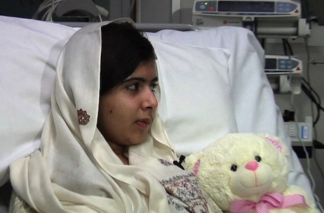 <p><span class="keyword">File photo shows Malala</span> Yousafzai recovering after her shooting (picture: AFP/HO/University Hospitals Birmingham) </p>