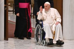 Suffering from knee pain, Pope Francis takes to wheelchair