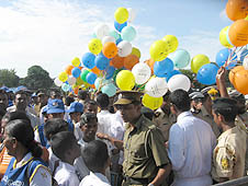 Youths releasing balloons during the inauguration of the World Anti-Drugs Day rally in Colombo